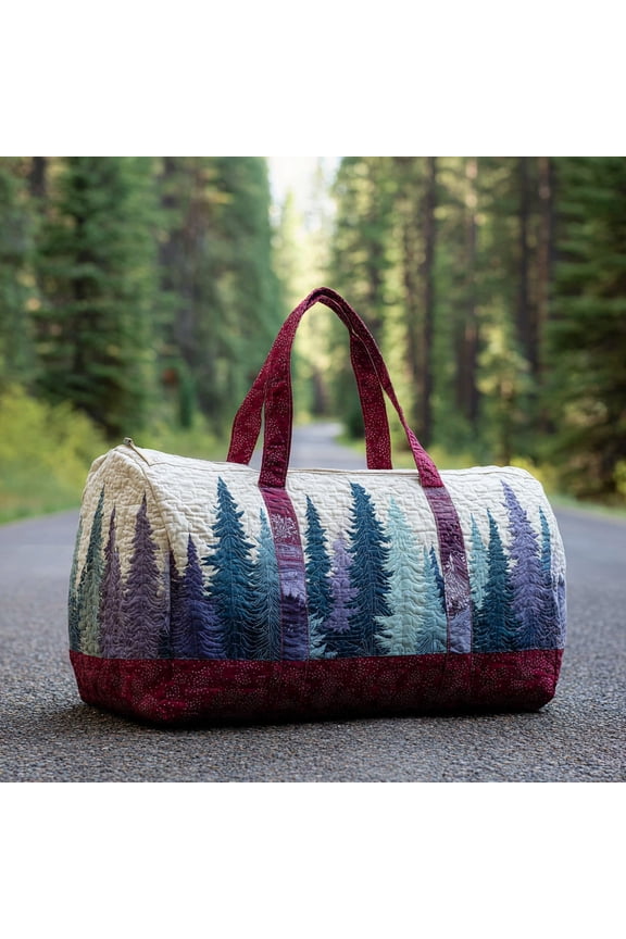 Personalized Winter Forest Quilted Duffle Bag, Weekender Travel Bag, Overnight Gym Bag, Gift for Her