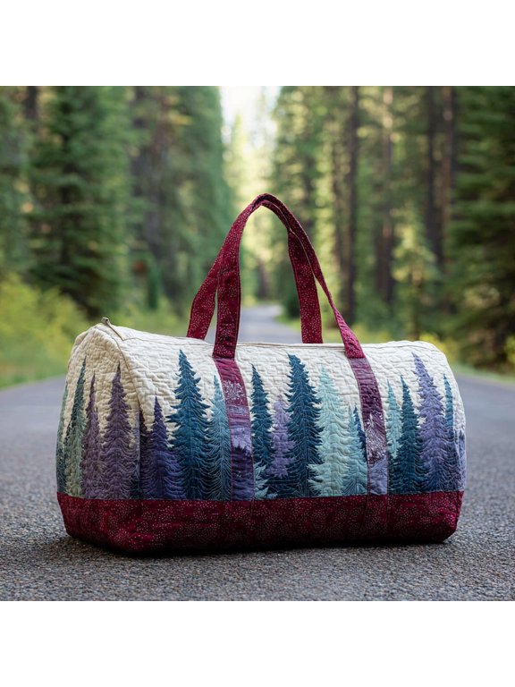 Personalized Winter Forest Quilted Duffle Bag, Weekender Travel Bag, Overnight Gym Bag, Gift for Her