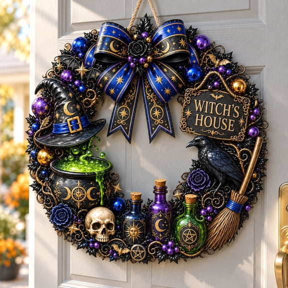 Personalized Witch House Halloween Decorative Wreath
