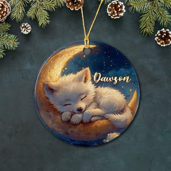 Personalized Wolf Ceramic Ornament Gift for Children Kids Animal Lover, Customized Name Wolf Keepsake Ornaments, Awesome Wolf Animal Ceramic Christmas Ornament, Wolf Lover Christmas Ornament Gifts