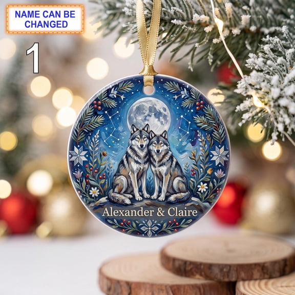 Personalized Wolf Couple Ceramic Ornament 3 Inch Woodland Love Keepsake Gift 2026