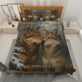 Personalized Wolf Couple Quilt Bedding Set – Custom Couple Quilt & Pillowcases - Bedroom Decor Gift