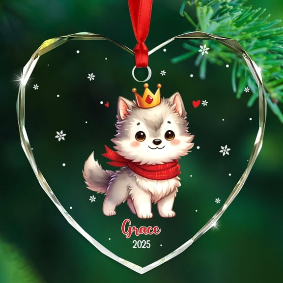 Personalized Wolf Crown Glass Xmas Ornament Gift for Dad Mom Daughter Son Parents Kids, Customized Year Name Wolf Lover Christmas Ornament, Unique Wolfs Animal Glass Christmas Ornaments for Birthday