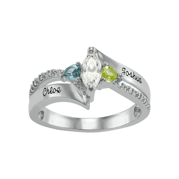 Personalized Women's Cubic Zirconia Beatrix Fashion Ring with Birthstones Available in Sterling Silver, 10K Gold-Plated Sterling Silver, 10k and 14k Yellow and White Gold