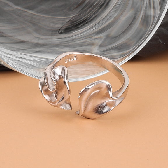 Womens Copper Ring Adjustable Opening Irregular Concave Convex Matte Geometric Design Trendy Electroplated Finish Ring