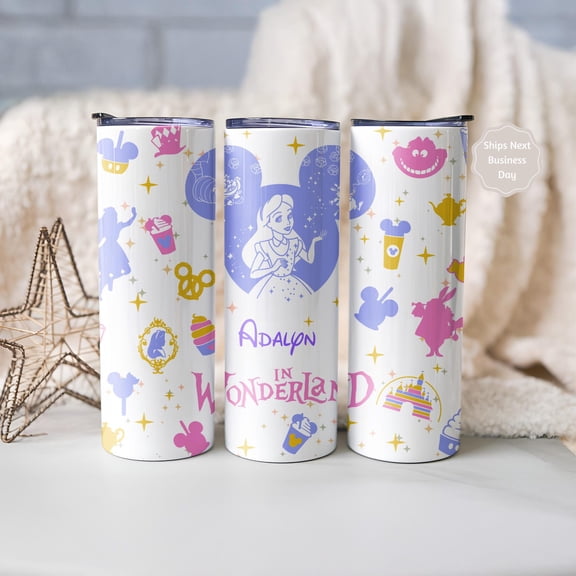 Personalized Wonderland Adventure Stainless Steel 20 oz Tumbler Custom Fairytale Character Gift