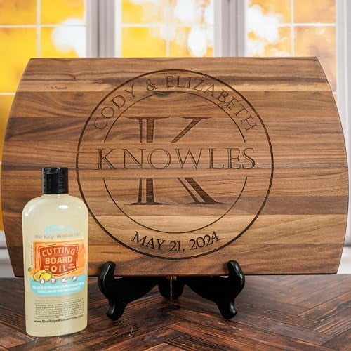 Personalized Wood Cutting Board with Gift Box, Stand, and Oil Included Laser Engraved Anniversary or Wedding Gift for Her Birthday Mom Dad Present$$Home Decor, Kitchen, & Other