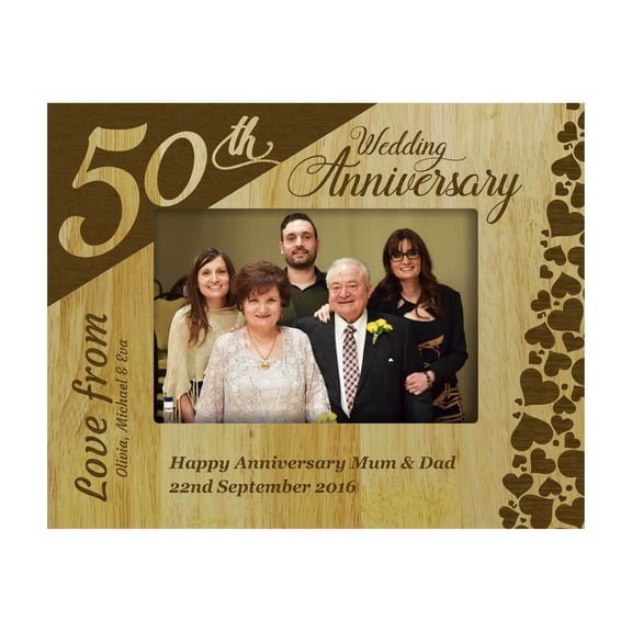 Personalized Wood Engraved 50th Annieversary Parents Gift Picture Frame With Names -4 x 6 Inches Vertical