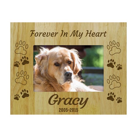 Personalized Wood Engraved Dog Memorial Picture Frame - Loss Of A Pet Gift - Forever In My Heart -5 x 7 Inches Horizontal