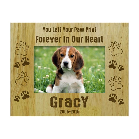 Personalized Wood Engraved Dog Memorial Picture Frame - Loss Of A Pet Gift - You Left Your Paw Print Forever In My Heart -4 x 6 Inches Vertical