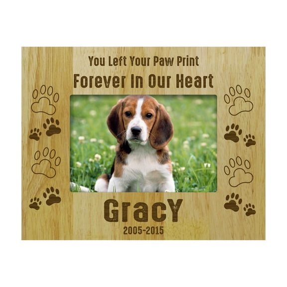 Personalized Wood Engraved Dog Memorial Picture Frame - Loss Of A Pet Gift - You Left Your Paw Print Forever In My Heart -5 x 7 Inches Horizontal