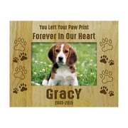 Personalized Wood Engraved Dog Memorial Picture Frame - Loss Of A Pet Gift - You Left Your Paw Print Forever In My Heart -5 x 7 Inches Horizontal