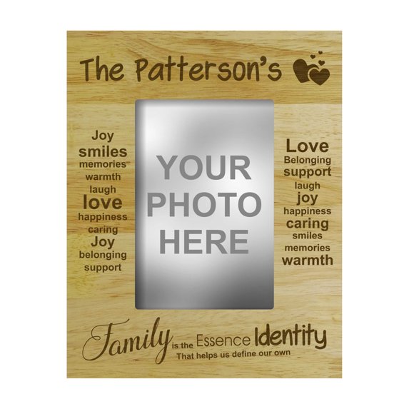 Personalized Wood Engraved Family Picture Frame With Last Name -4 x 6 Inches Horizontal - Customizable Gift