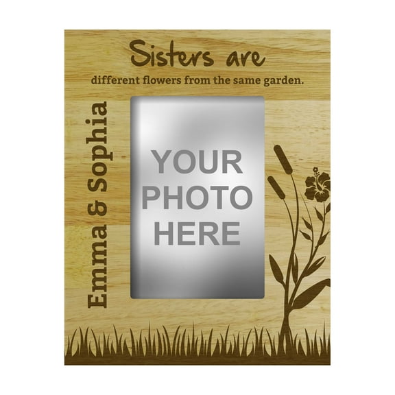 Personalized Wood Engraved Sister Love Picture Frame With Names -4 x 6 Inches Horizontal - Customizable Gift
