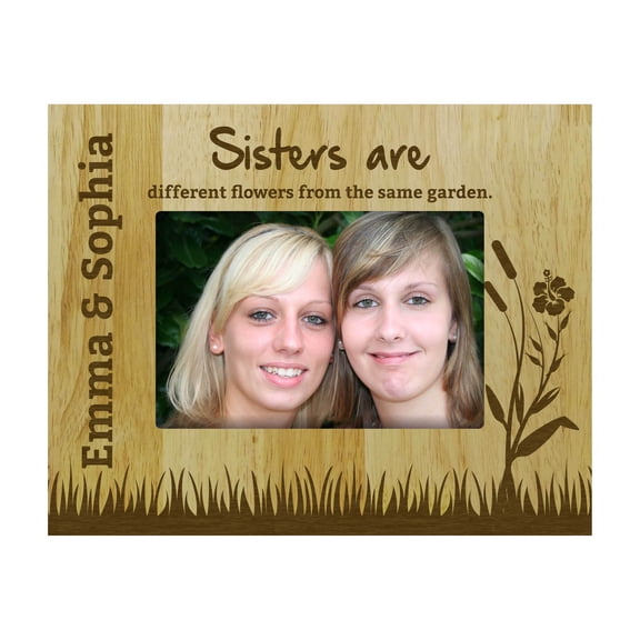 Personalized Wood Engraved Sister Love Picture Frame With Names -5 x 7 Inches Horizontal - Customizable Gift
