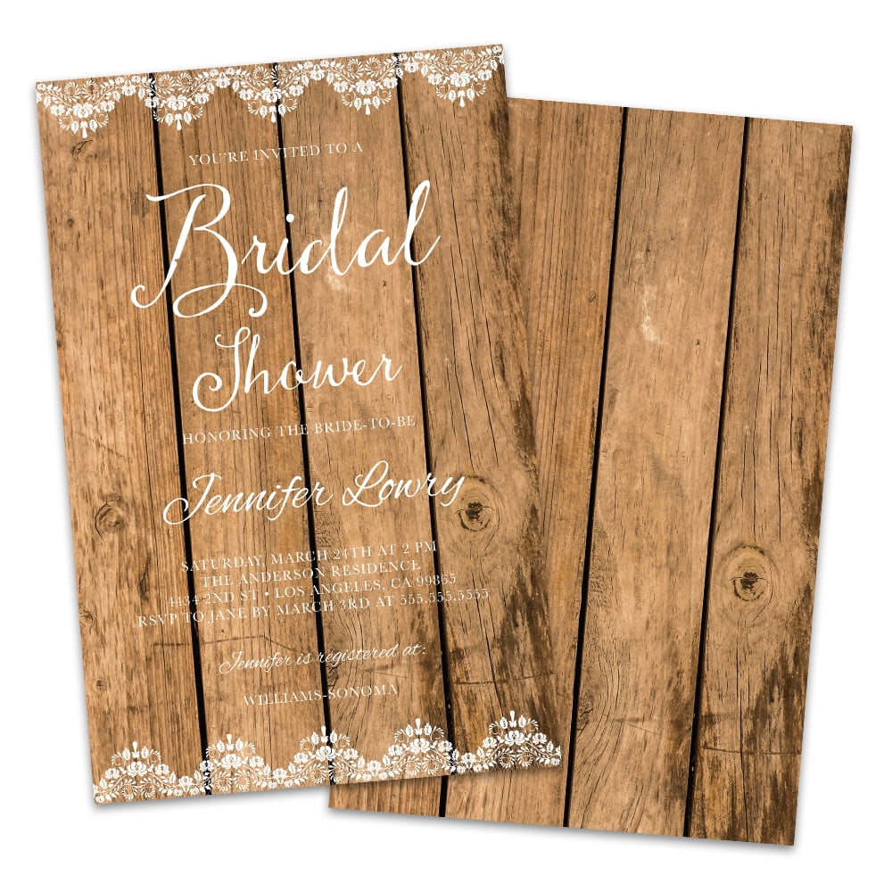 Personalized Wood Grain Bridal Shower Invitations