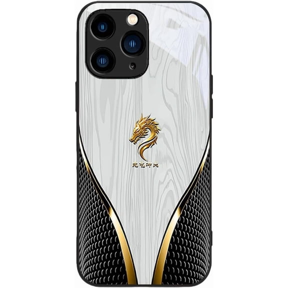 Personalized Wood Grain Dragon Compatible with Tempered Glass Case, Dragon Pattern Glass Silicone Shockproof Cover for iPhone 17/16/15/14 Plus Pro Max