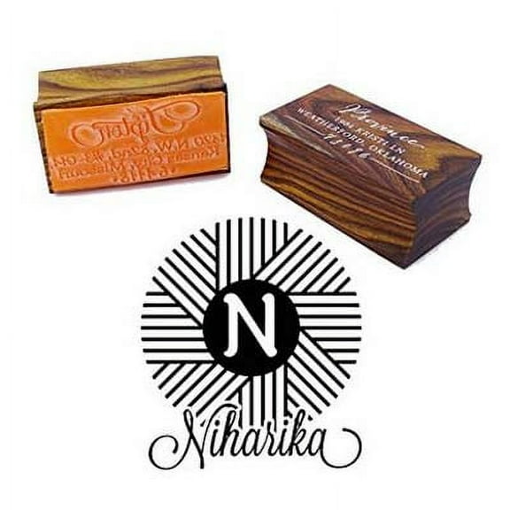 Personalized Wood Mounted Rubber Logo Stamp Custom Round Monogram Stamp Engagement Gift