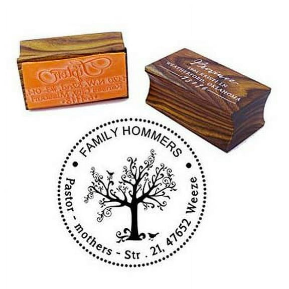 Personalized Wood Mounted Rubber Stamp Custom Family Return Address Stamp Engagement Gift