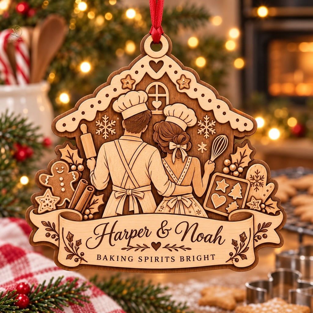 Personalized Wood Ornament Baking Couple 2 Layer Tree Hanging for ...