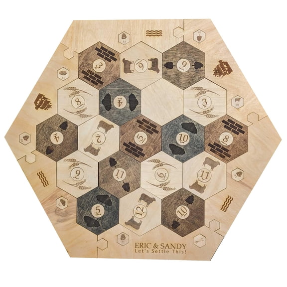 Personalized Wood Settler Game Board - 2-4 Players | Includes: Main Board