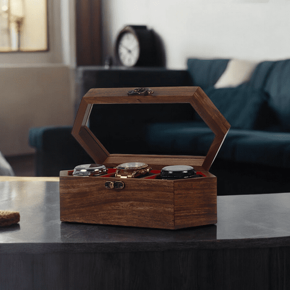 Personalized Wood Watch Box for Men, Timepiece Display Case & Storage Organizer, Handmade Vintage Watch Box with  3 Slots, Custom Gift