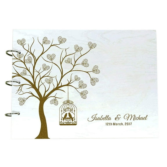 Personalized Wood Wooden Wedding Guest Book Tree Design Unique Advice Book Custom Rustic Guestbook