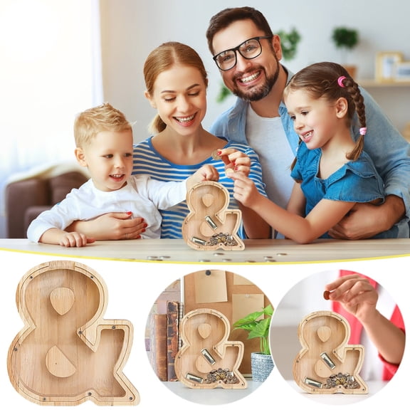 Personalized Wooden Ampersand Shape Money Bank - Alphabet Model Piggy Bank, Customizable Decorative Storage Container, Perfect Gift for Home, Office, 6.69*7.09in, Multicoloured