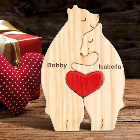 Personalized Wooden Bears Family Puzzle Gifts with 1-8 Name We are One,Jigsaw Oak Wooden Animal Sculpture Decorative for Home Decor Ideas for Birthday Christmas Anniversary Mother's Day Father's Day
