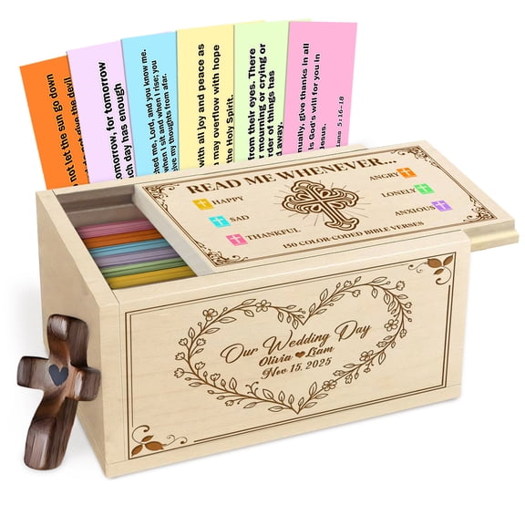 Personalized Wooden Bible Verse Prayer Box for Couple, Maple Wood Faith Keepsake with Custom Names and Wedding Date, Wedding or Anniversary Gift for Couples