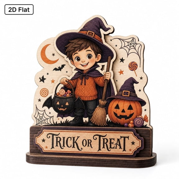 Personalized Wooden Block Custom Photo Halloween Desk Decor Sign for Fall Gift