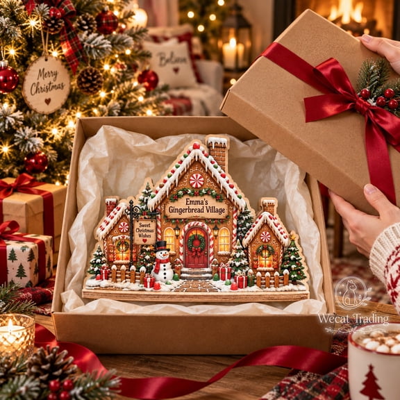Personalized Wooden Block Gingerbread House Village 2-Layer Christmas Shelf Display for Holiday Hosts