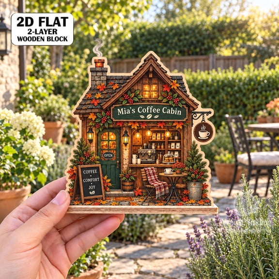 Personalized Wooden Block Halloween Coffee Cabin 2-Layer Countertop Display for Caffeine Lovers