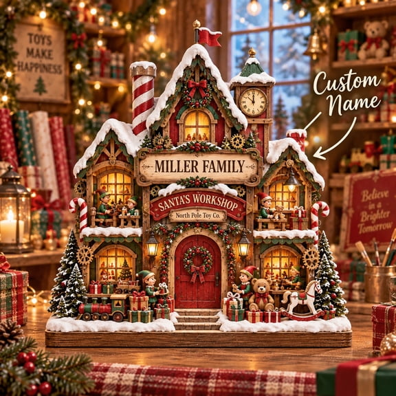 Personalized Wooden Block Santa's Workshop Christmas Village