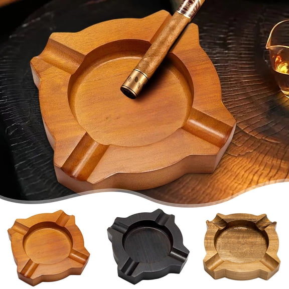 Personalized Wooden Cigar Ashtray for Men, Walnut Indoor Outdoor Ashtray with 4 Slots, Gift for Husband Dad Grandpa, Father’s Day Birthday Christmas
