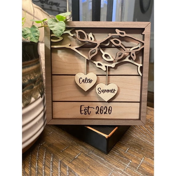 Personalized Wooden Couple Sign, DIY Heart Plaque with Stand, Custom Anniversary Wedding Gift for Couples or Family Tree Decor