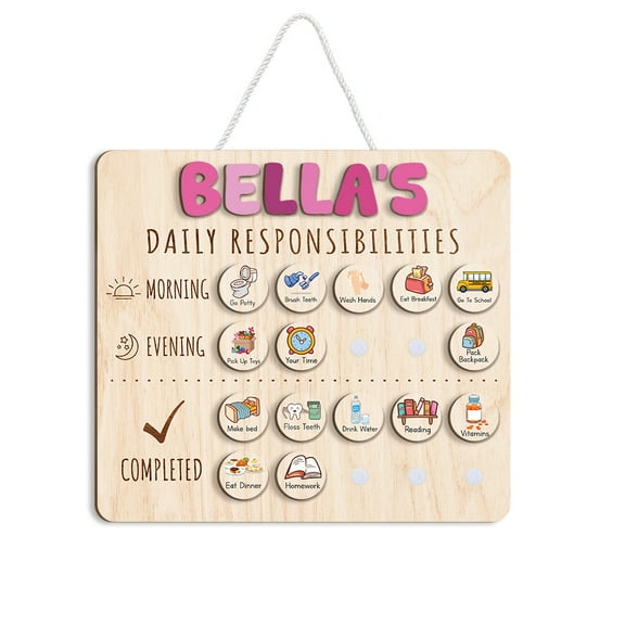 Personalized Wooden Daily Responsibilities For Girls, Chore List For Kids