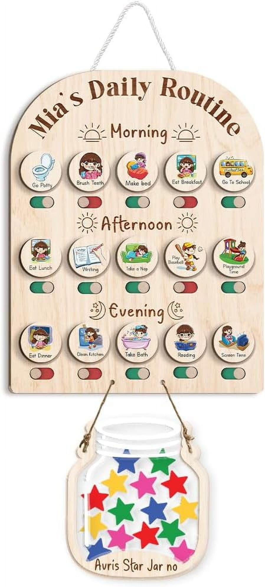 Personalised Bedtime Routine Chart Personalized Wooden Daily Routine Chart with Stars Reward Jar, Visual ...