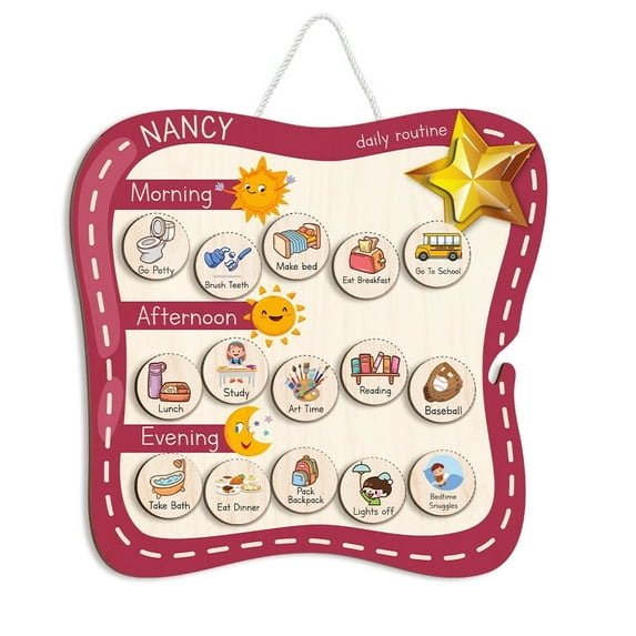 Personalized Wooden Daily Routine Chore Chart For Toddler, Visual Schedule For Tasks, Activities