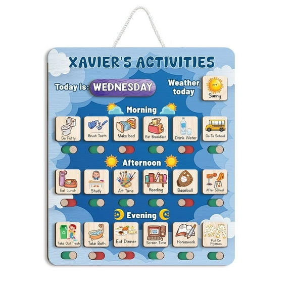 Personalized Wooden Daily Routine Today's Activities for Boys, Chore List For Kids