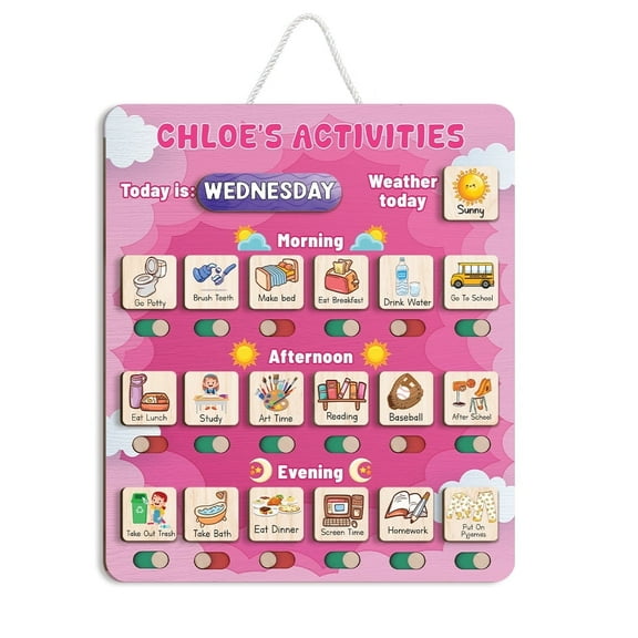 Personalized Wooden Daily Routine Today's Activities for Girls, , Chore List For Kids