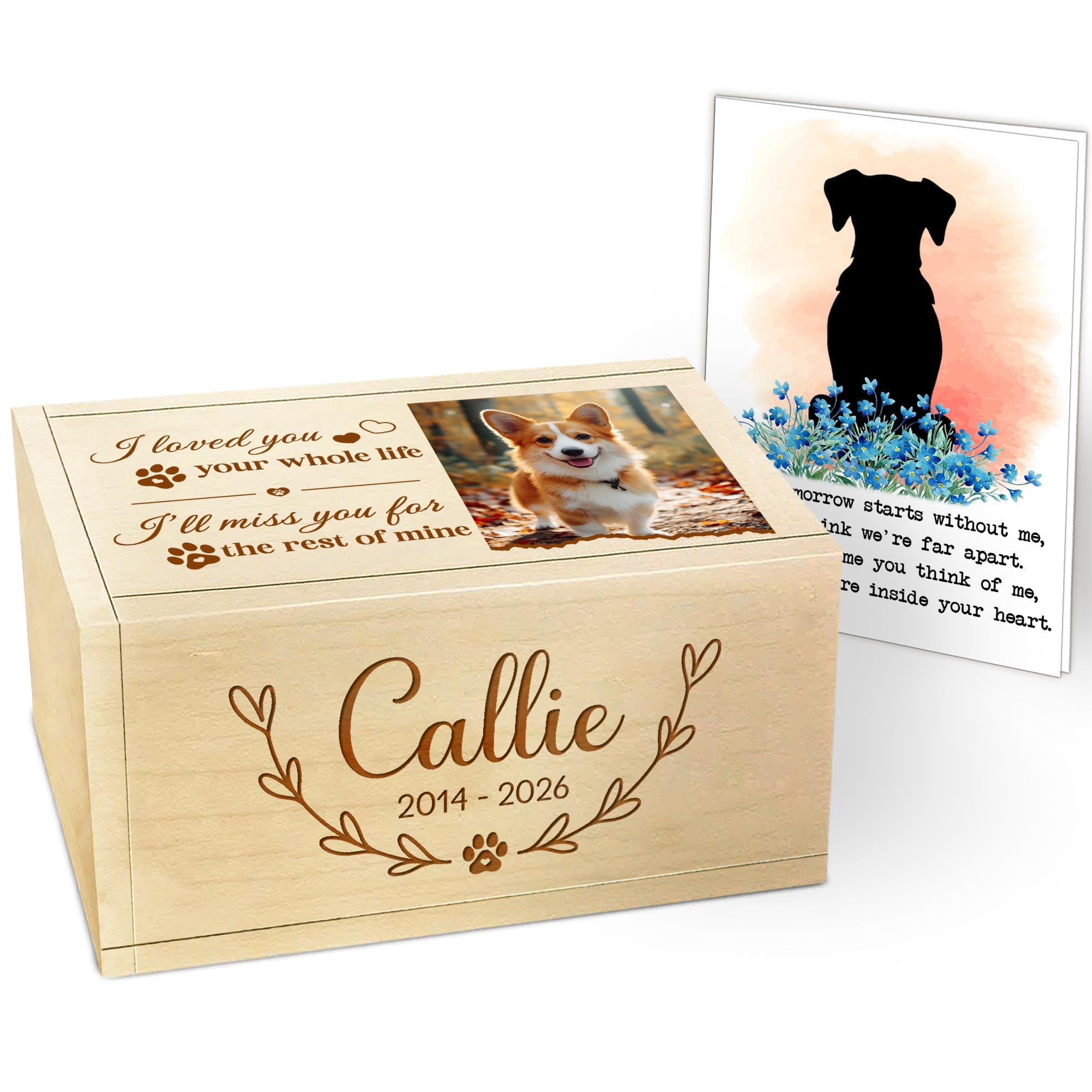 Personalized Wooden Dog Urn with Photo, “I Love You Your Whole Life, I Will Miss You The Rest Of Mine” Pet Memorial Box, Small Rectangular Cremation Urn for Dogs