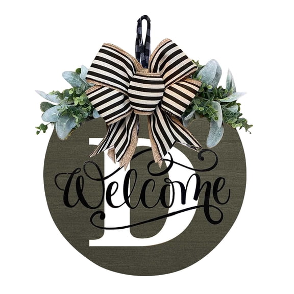 Personalized Wooden Door Hanger, Handcrafted Round Sign with Ribbon for Home Garden Decor, Natural Wood 30x30cm Year-Round Welcome Decoration, Durable Indoor Outdoor Hanging Plaque