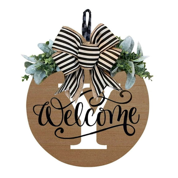 Personalized Wooden Door Hanger, Handcrafted Round Sign with Ribbon for Home Garden Decor, Natural Wood 30x30cm Year-Round Welcome Decoration, Durable Indoor Outdoor Hanging Plaque