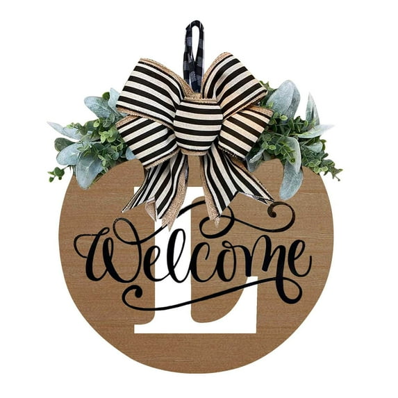 Personalized Wooden Door Hanger, Handcrafted Round Sign with Ribbon for Home Garden Decor, Natural Wood 30x30cm Year-Round Welcome Decoration, Durable Indoor Outdoor Hanging Plaque