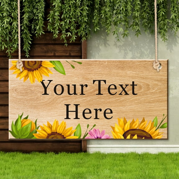 Personalized Wooden Hanging Garden Sign, Summer House Sign Yard Garden Shed Home Decoration, Custom Sunflower Welcome Sign Decorative Outdoor UV Printed Your Text