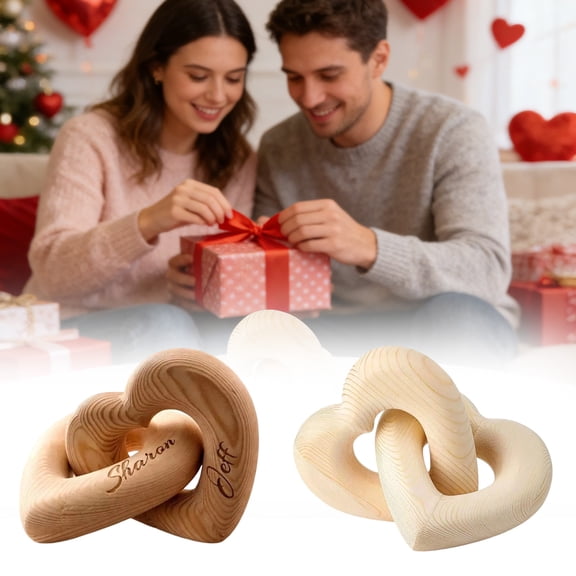 Personalized Wooden Heart Decor for Couples – Handcrafted Linked Hearts Sculpture with Custom Names and Dates, Romantic Valentine’s Day and Anniversary Gift Keepsake for Home Decor