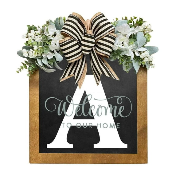 Personalized Wooden Last Name Wreath - Custom Front Door Hanging Plaque with Alphabet Letters A-Z, Year-Round Decorative Sign for Home Entryway