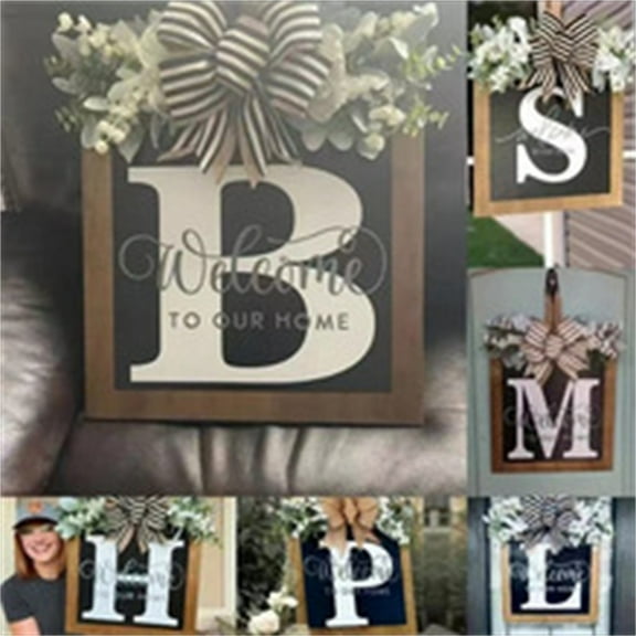 Personalized Wooden Last Name Wreath - Custom Front Door Hanging Plaque with Alphabet Letters A-Z, Year-Round Decorative Sign for Home Entryway