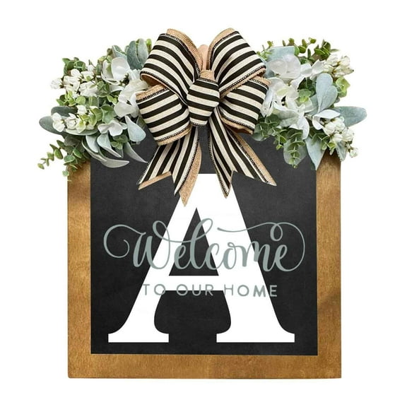 Personalized Wooden Last Name Wreath | Year-Round Front Door Hanging Plaque | Custom Letter A-Z | Home Entryway Decor for Wedding Housewarming Gift